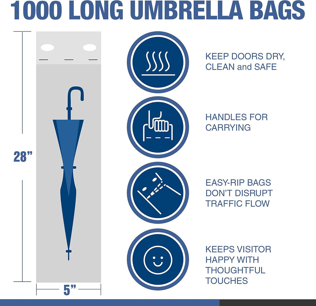 Wet Umbrella Bags - 28" Disposable Plastic Bag Refills for Umbrella Stand/Holder - 1000 Large Size Pack