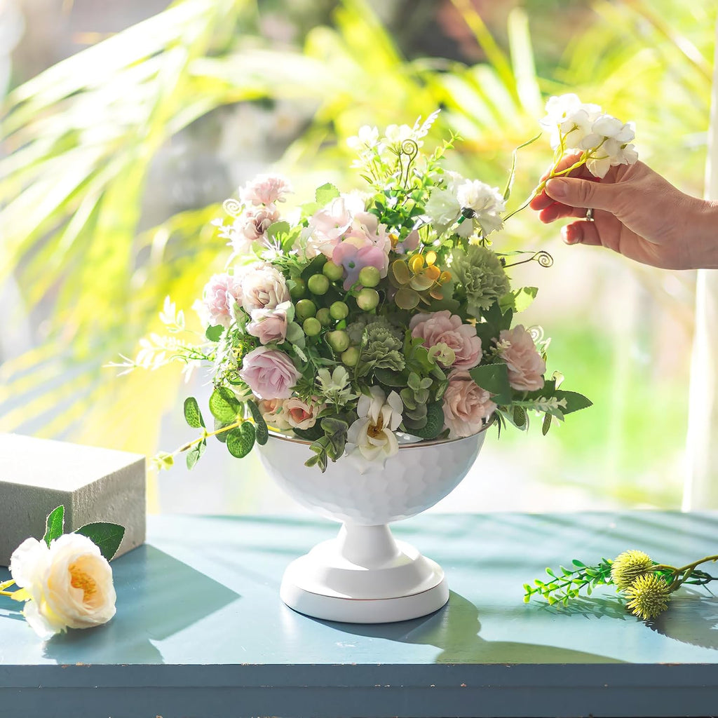Sziqiqi White Urn Vase Wedding Centrepiece, Honeycomb Compote Vases, 2Pcs