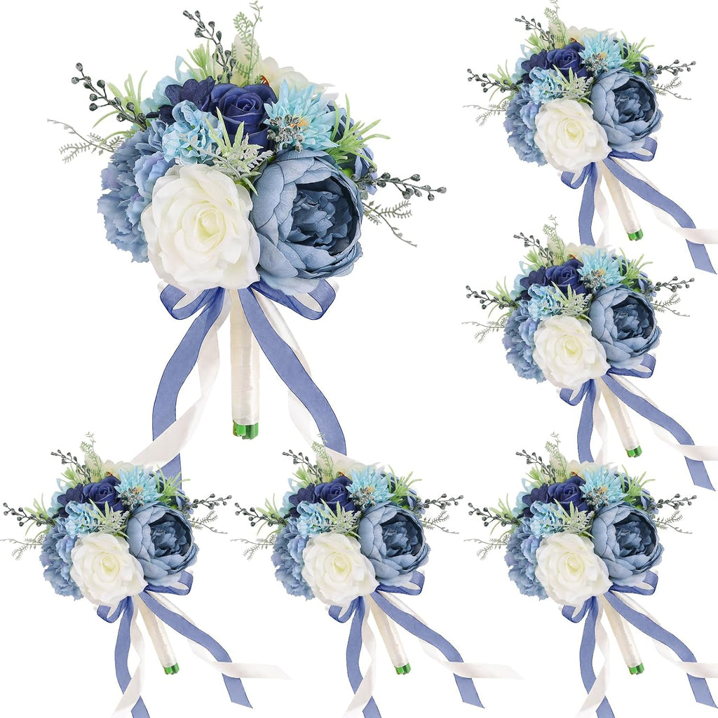 Set of 4 Bridesmaid Bouquets for Wedding - Artificial Flowers Bouquets for Bridesmaids Small Floral Ceremony Anniversary Centerpieces Decorations - Wildflower，9 Inch