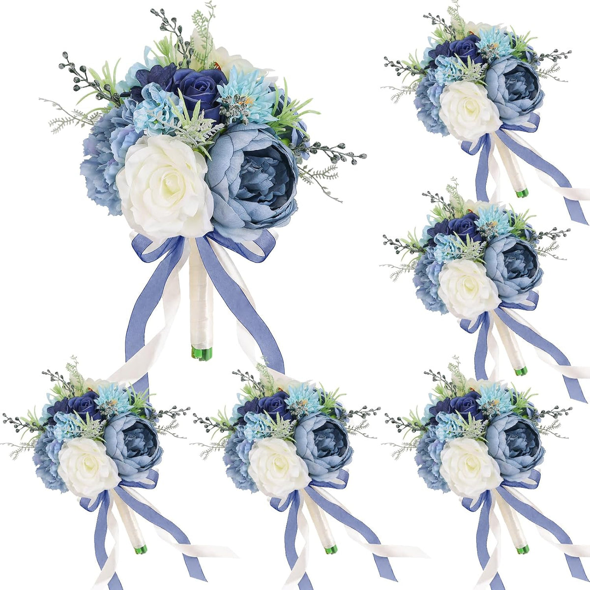 Set of 4 Bridesmaid Bouquets for Wedding - Artificial Flowers Bouquets for Bridesmaids Small Floral Ceremony Anniversary Centerpieces Decorations - Wildflower，9 Inch