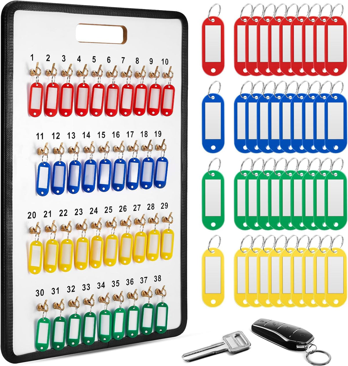 RattanView Key Hook Board Rack Wall‑Mounted with 40 Pcs Plastic Tags