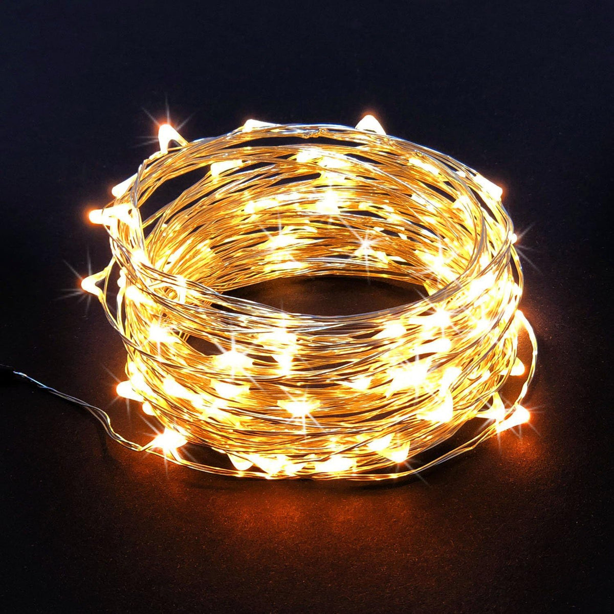 100 LED String Lights, 32 Feet, Silver Wire, Warm White, Plug-in, Indoor-Outdoor, 5V DC Transformer