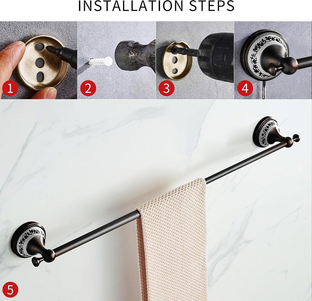 Oil Rubbed Bronze Bathroom Hardware Set,Adjustable Towel Rack, Toilet Roll Paper Holder,Hand Towel Holder,Hook, Bathroom Accessories Set Wall Mounted