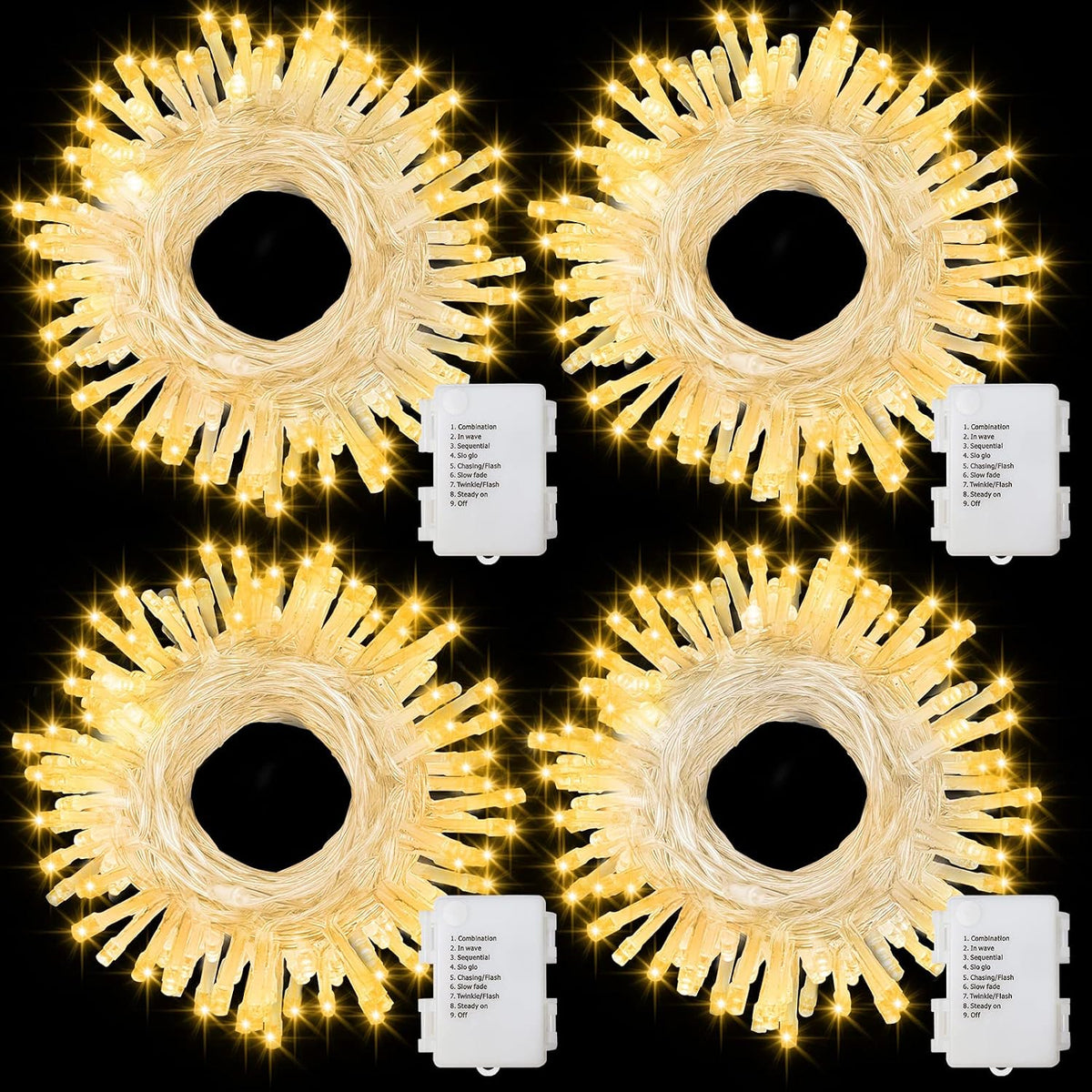 4 Pack Battery Operated Outdoor String Lights Timer Christmas Wreath Lights