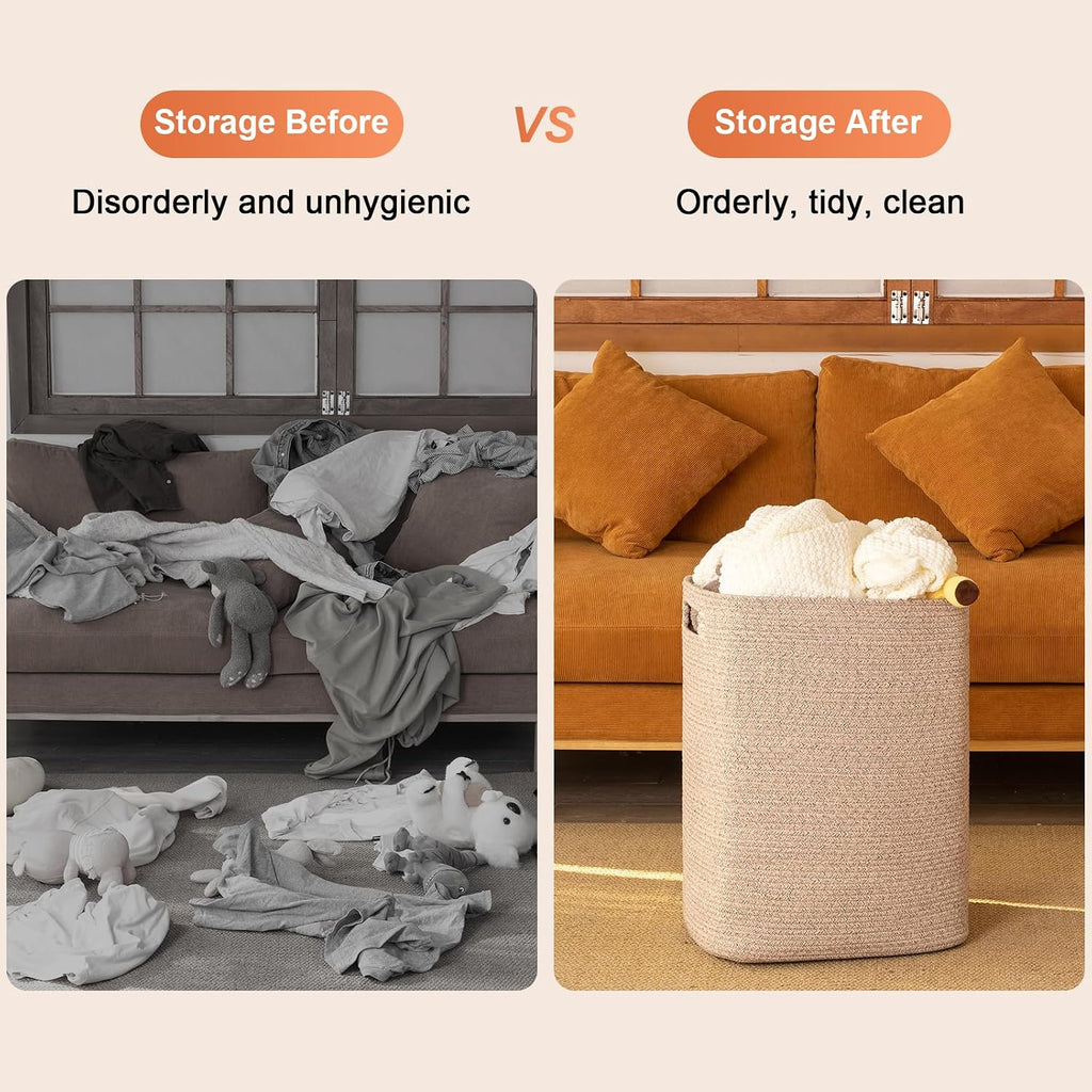 OIAHOMY Laundry Hamper Laundry Basket Cotton Rope Storage Baskets Brown