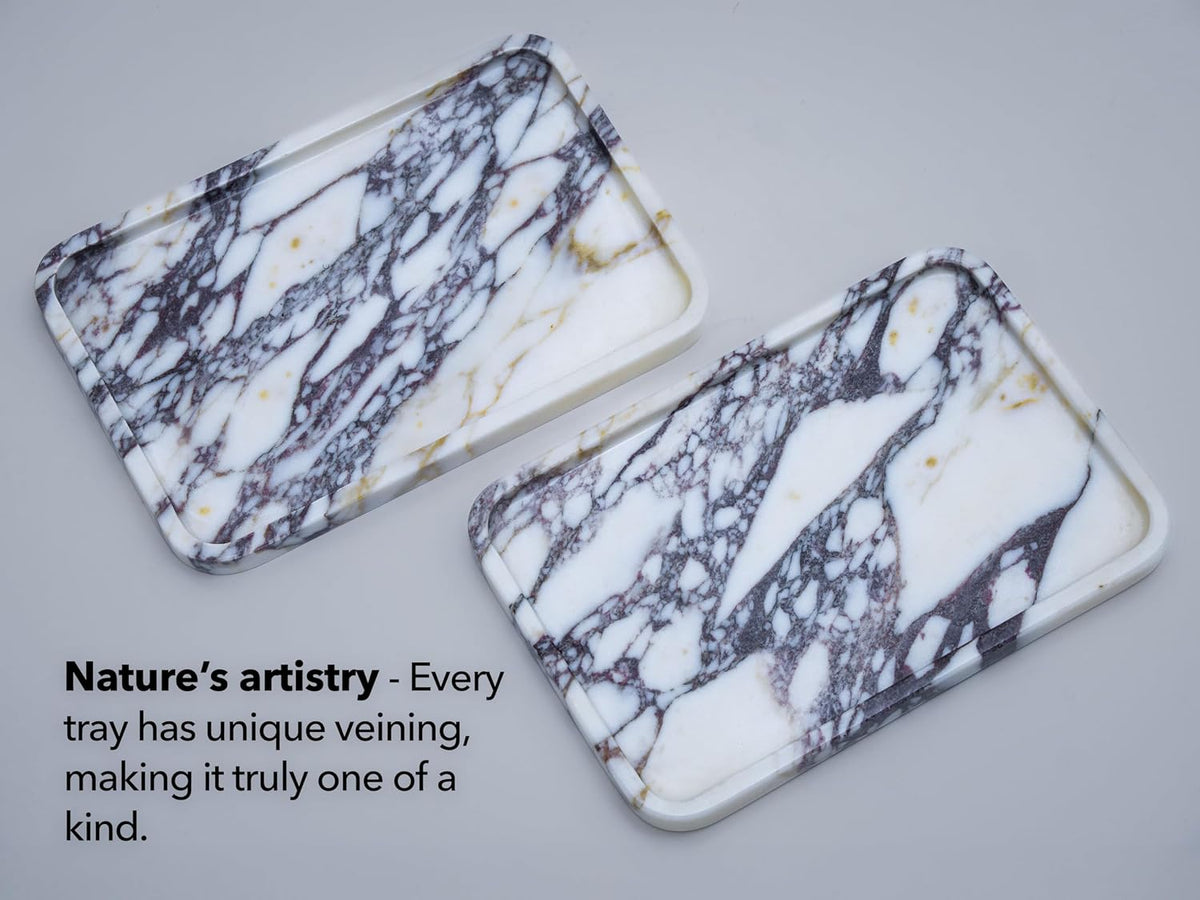 Calacatta Viola Marble Tray, Elegant Natural Stone, Large (12"x 8")