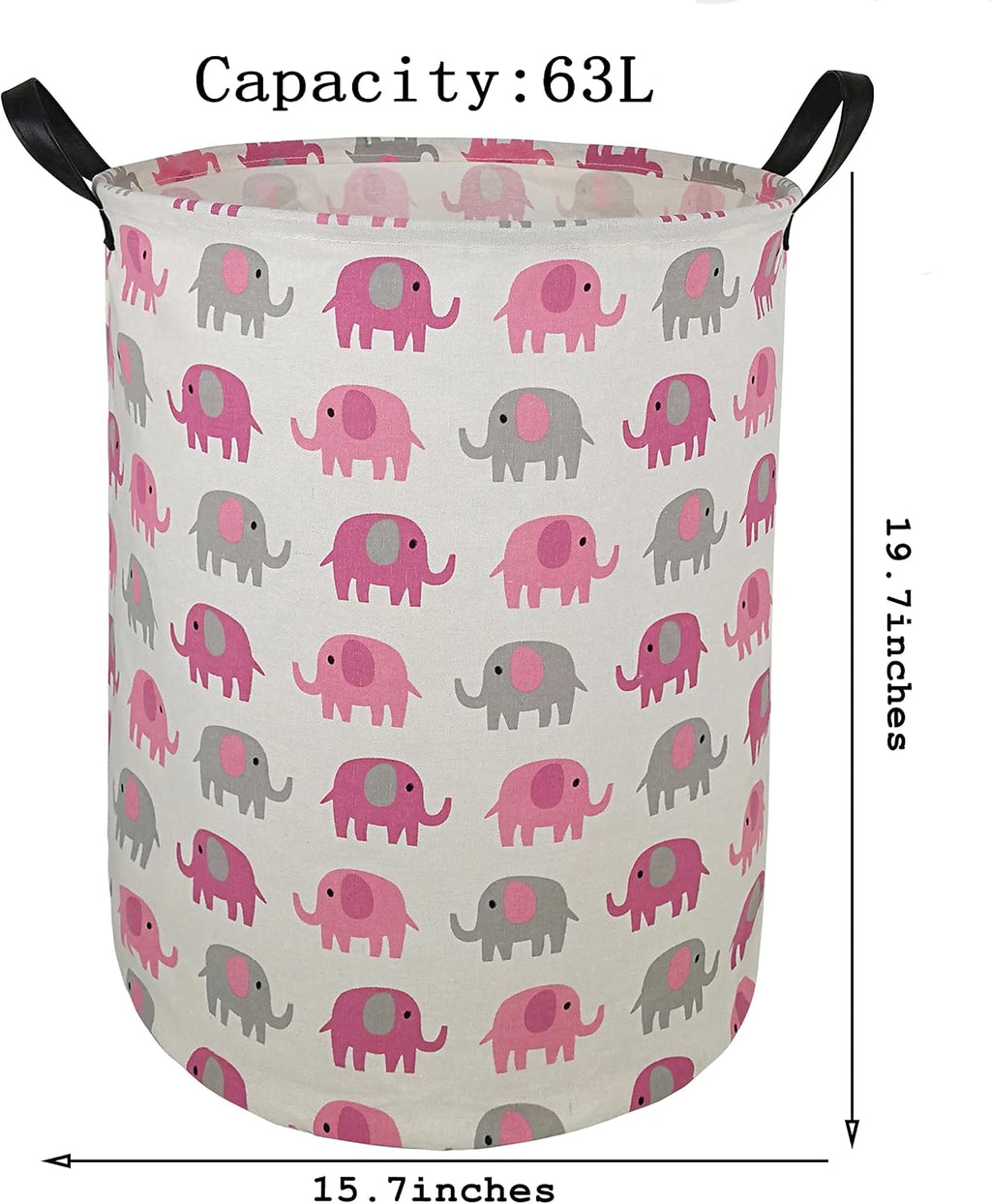 Round Pink Elephant PatternLaundry Hamper Storage Basket Fabric Material Storage Hamper Organization Basket, Storage Bin, Gift Box with Handles for Room