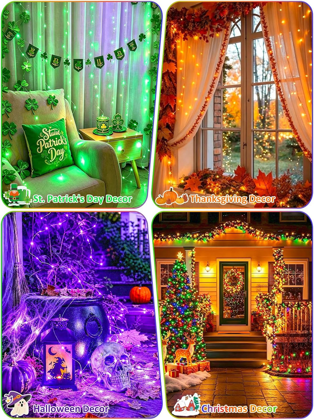 2 Pack 60 LED RGB Color Changing Fairy Halloween Lights Battery Operated