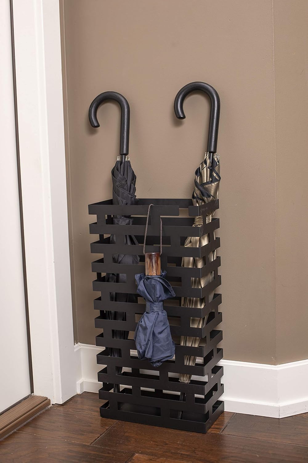 BIRDROCK HOME Umbrella Stand with Removable Water Tray, Black Stripe