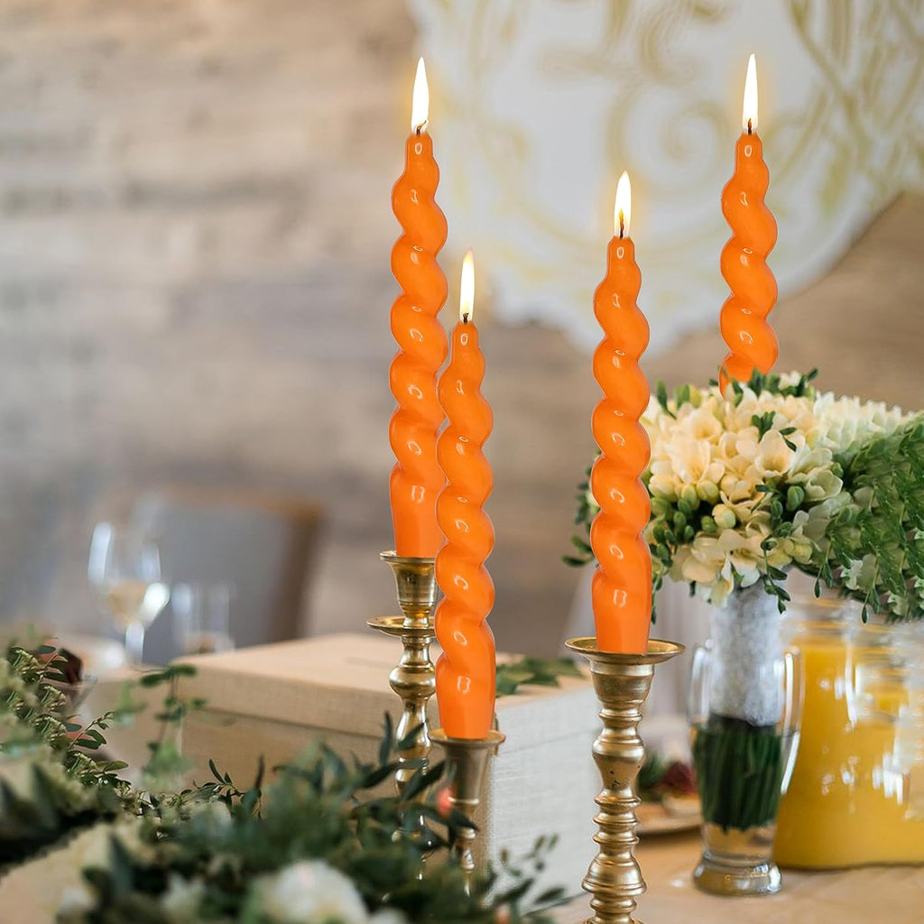 Spiral Taper Candle Dinner Candlesticks 7.5 INCH Orange Tapered Candles Unscented Wax Twisted Candle for Home Décor Weddings Festive Seasons Holiday