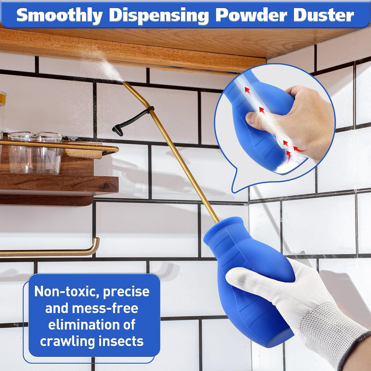 Diatomaceous Earth Powder Duster, 8OZ Garden Powder Applicator Dispenser with Long Metal Tube, Bulb Duster Sprayer for Home Organic Gardening Agricultural Supply(Blue, 1 Pack)