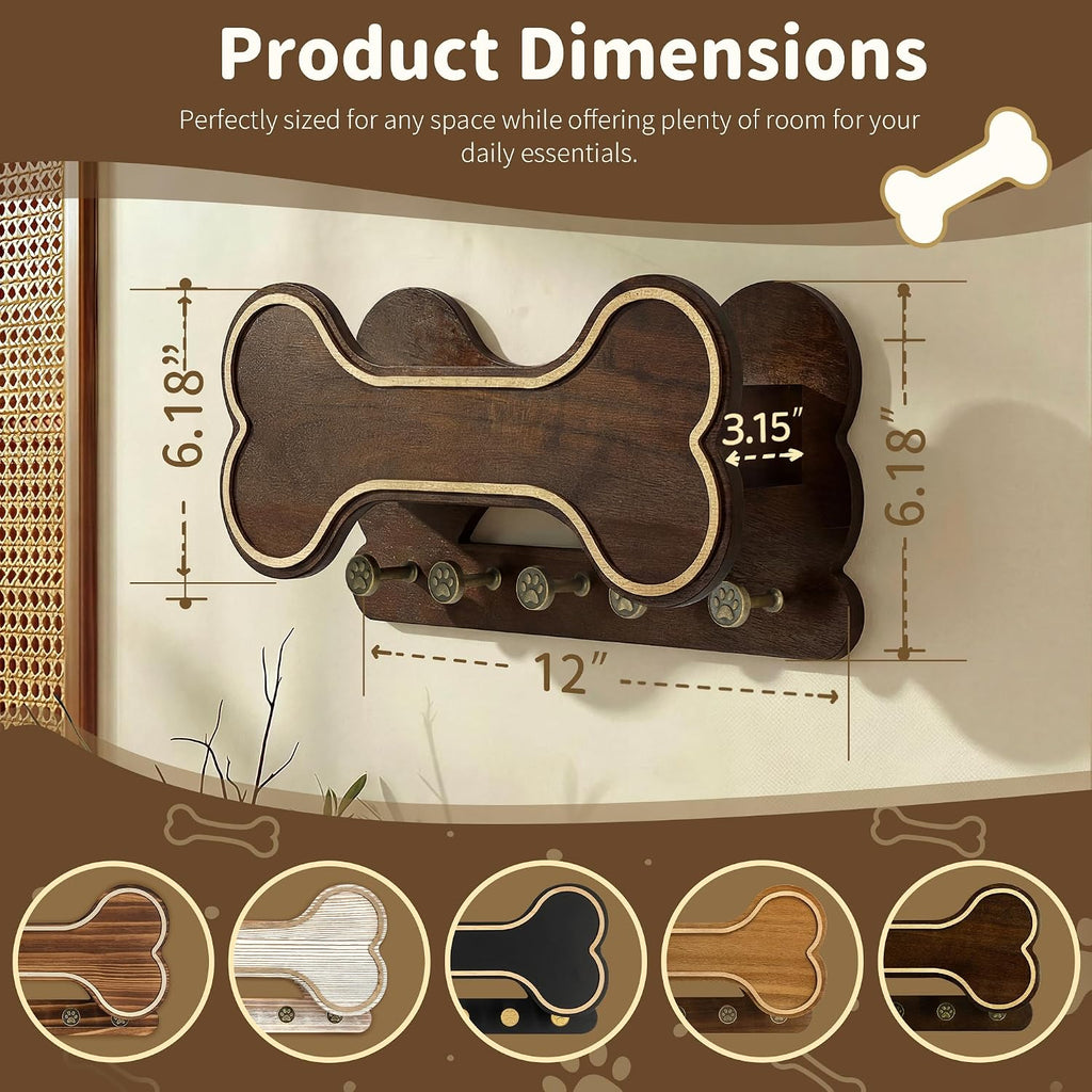MTERSN Dog Leash Holder Wall Mount for Cute Dog Themed Decor, Dark Brown