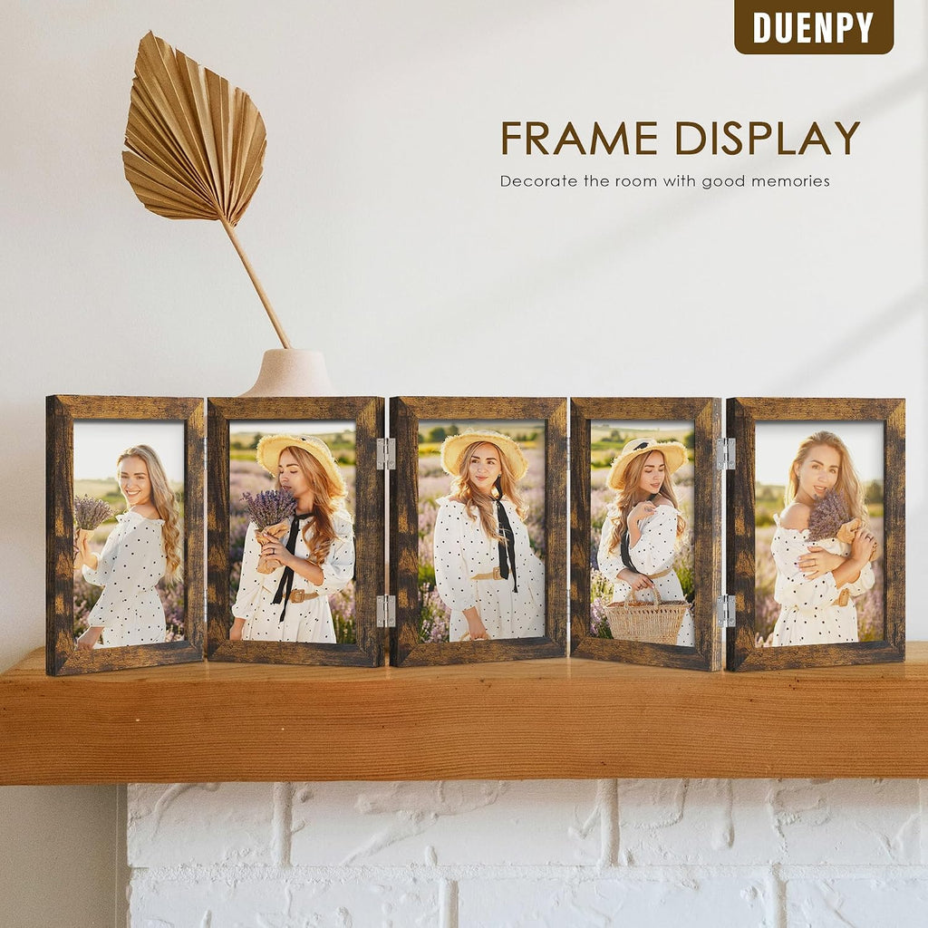 DUENPY 5 Folding 4x6 Accordion Wood Frame Plexiglass Brown