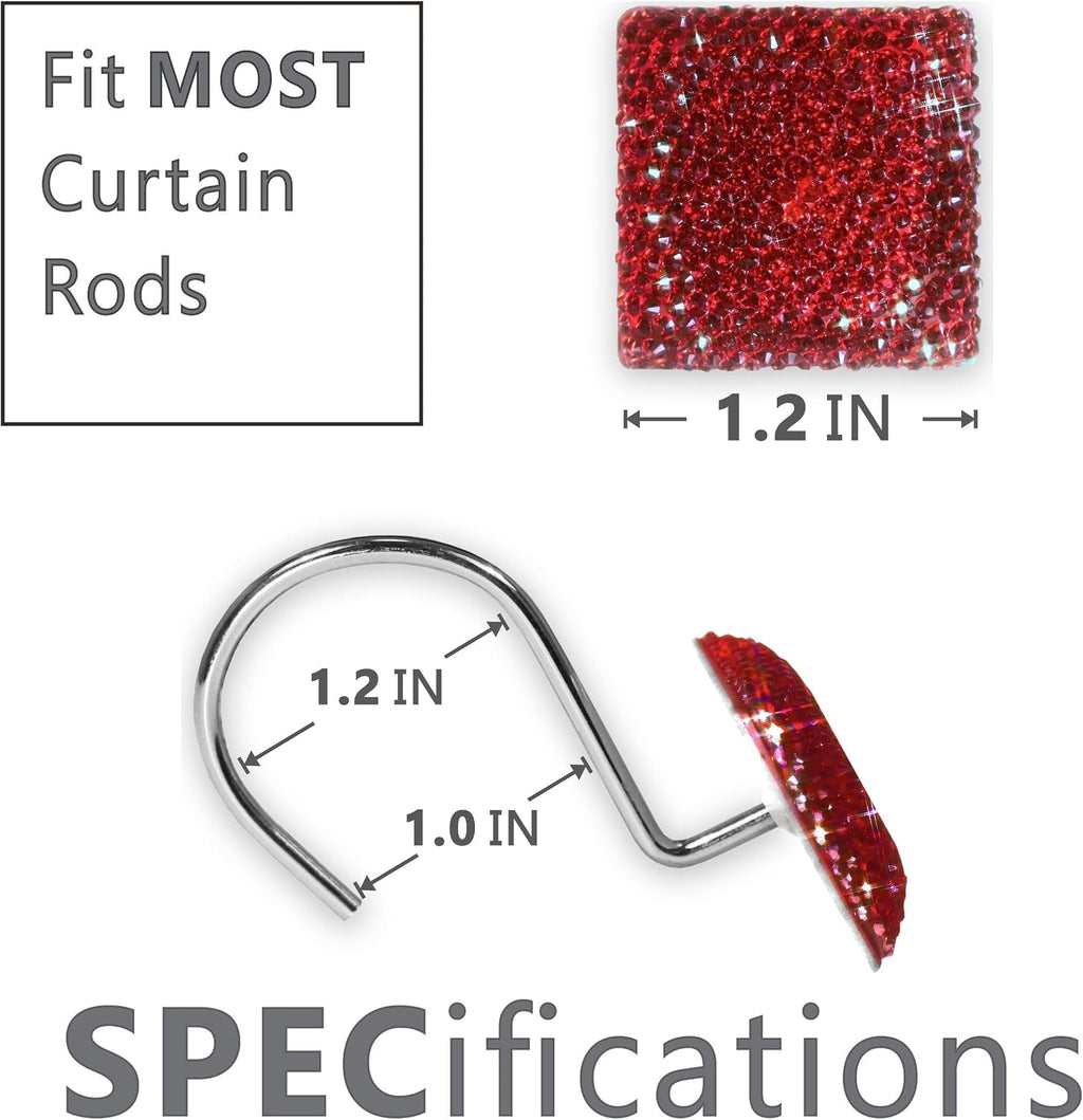 Red Bling Shower Curtain Hooks: Christmas Bathroom Curtain Rings, 12Pcs