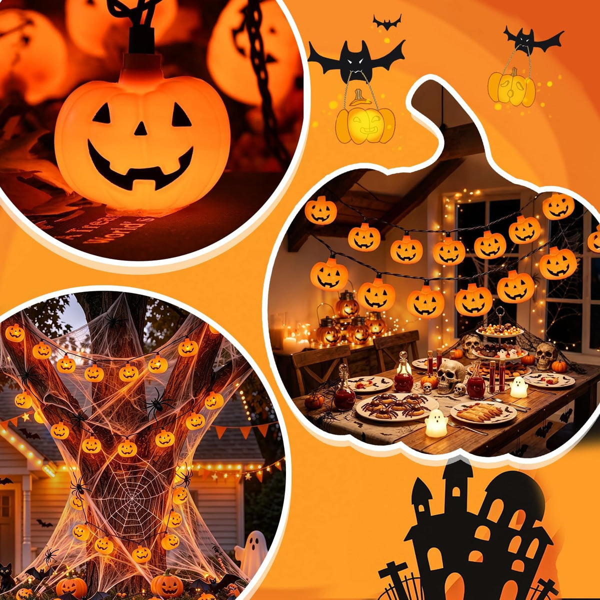 12Ft Halloween String Lights Plug in with 20 LED Pumpkin Lantern Lights, Novelty Jack O Lantern Lights LED Pumpkin Lights String Waterproof for Home Yard Party Indoor Outdoor Halloween Decor, 0.07W