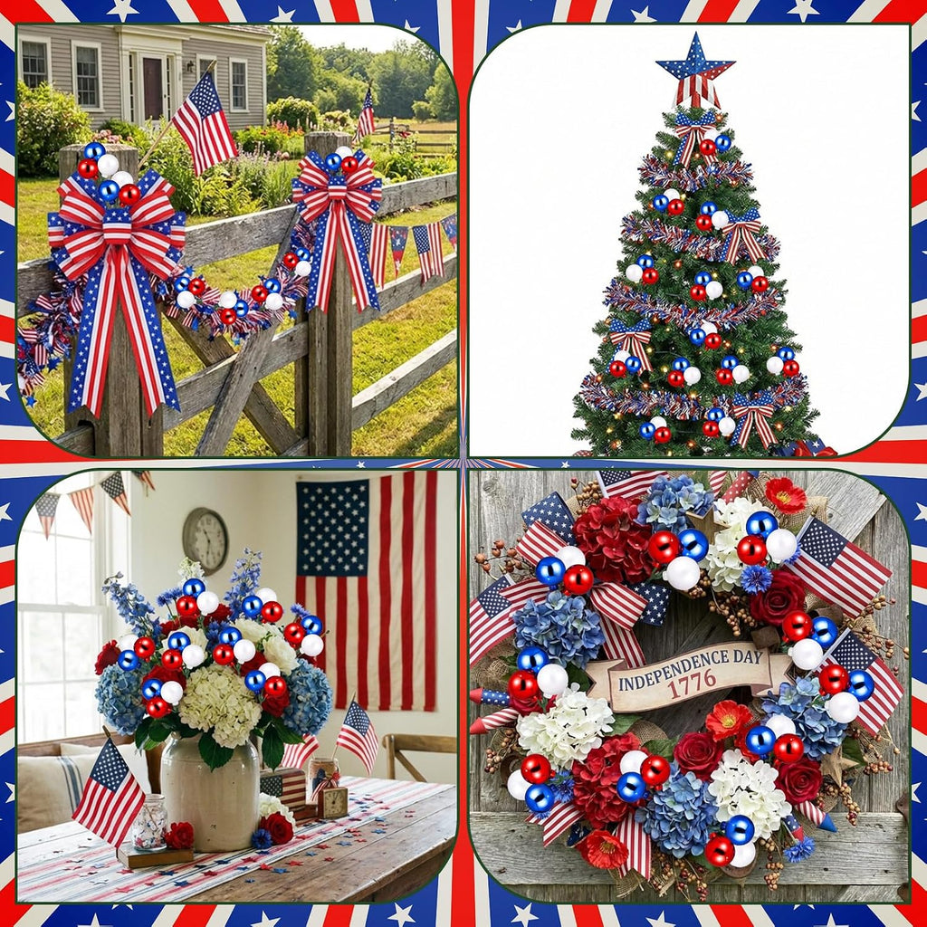 Syhood 12 Sets 7.9 Inch Red White Blue Veterans Day Ball Picks and Sprays