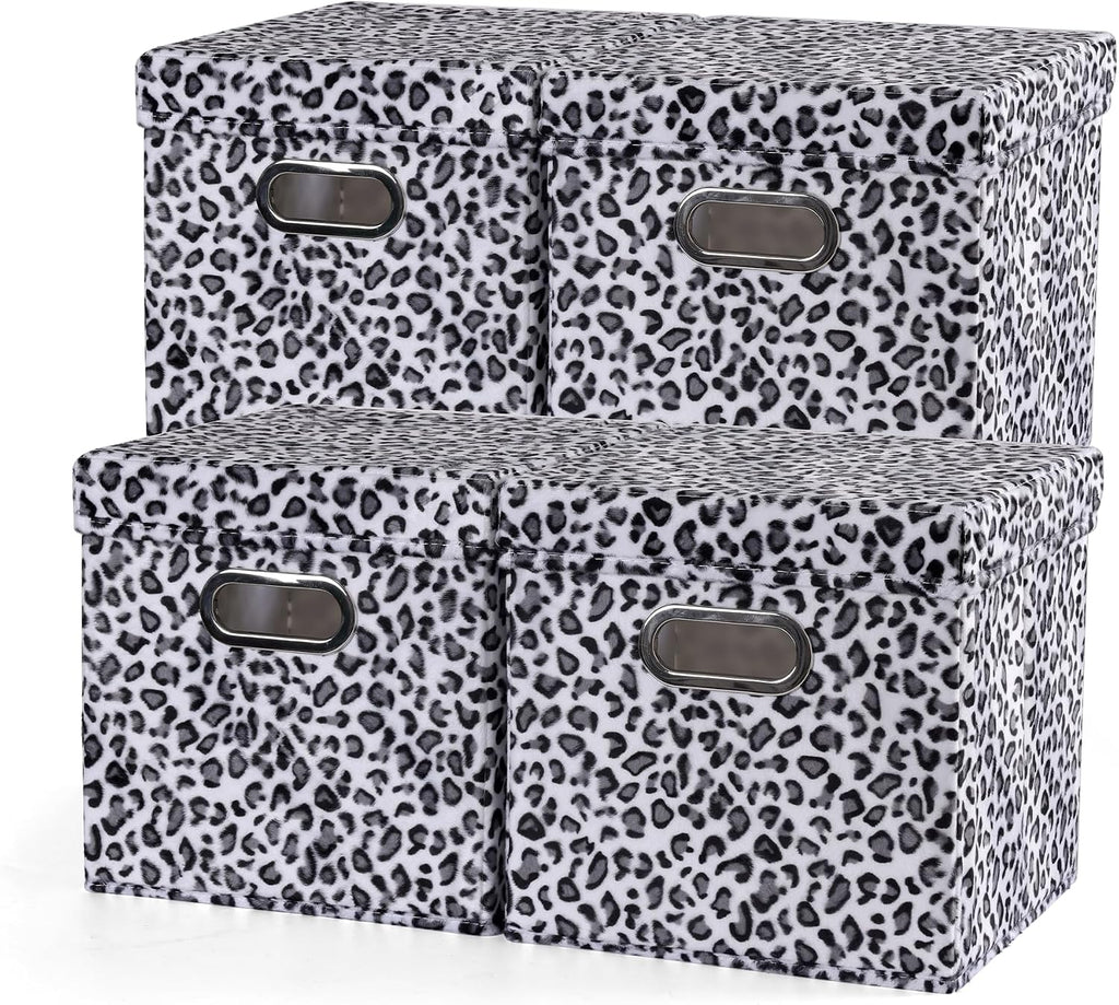 ANMINY Leopard Cheetah Print Storage Cubes Bins with Lids, 11Inch 4PCS
