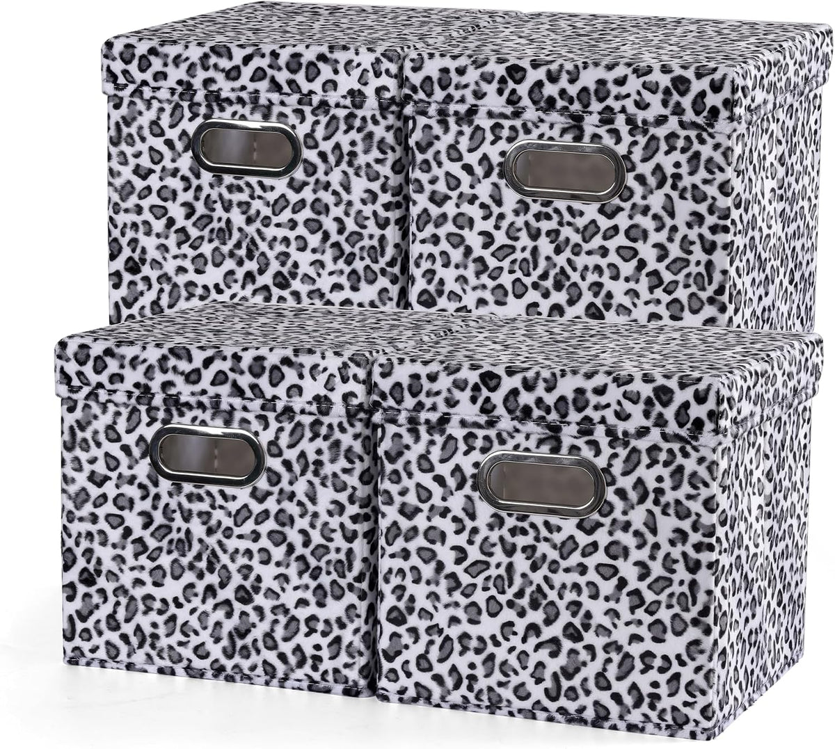 ANMINY Leopard Cheetah Print Storage Cubes Bins with Lids, 11Inch 4PCS