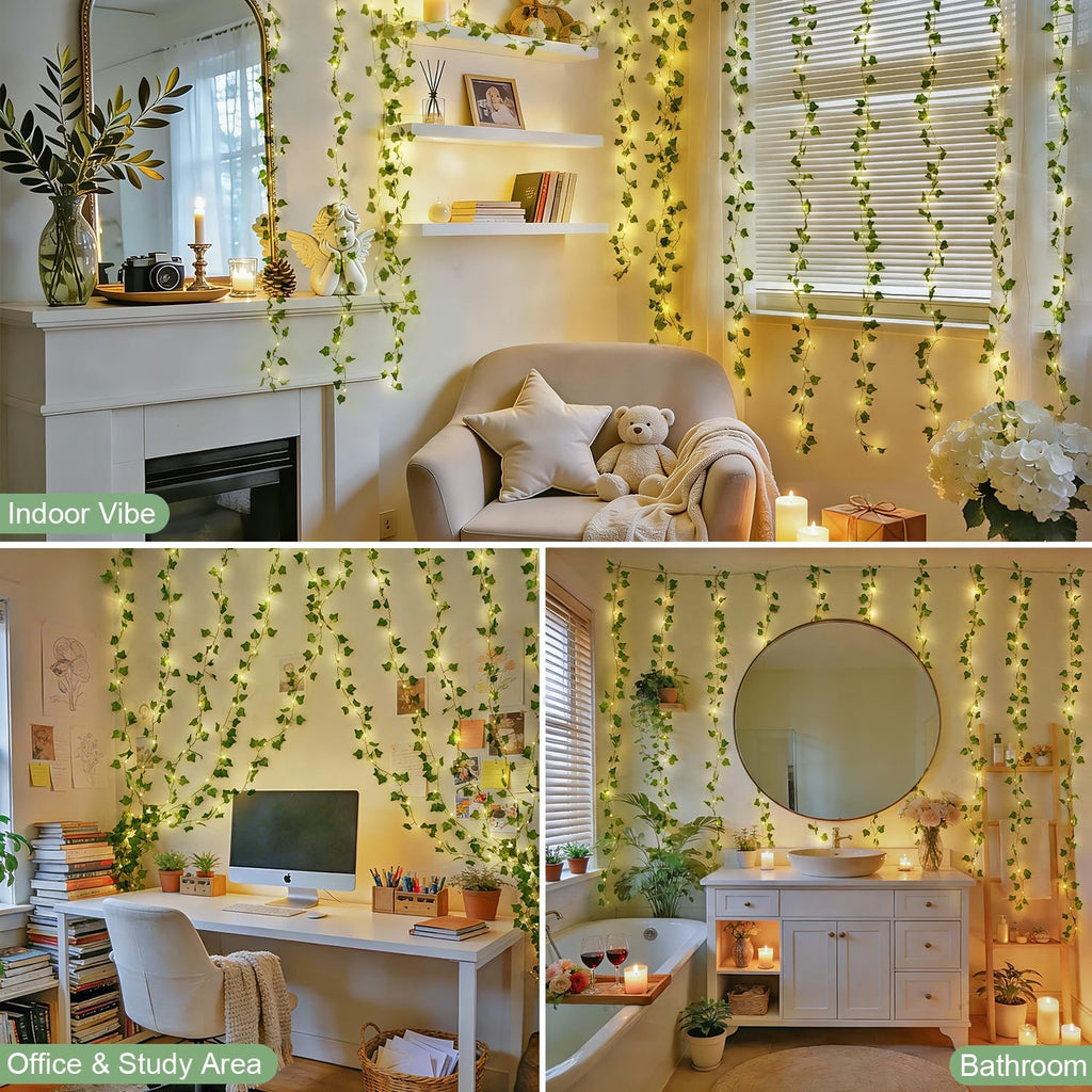 JMEXSUSS 200 LED Ivy Vine Lights, Fairy Curtain Lights USB & Battery Operated with Remote, 6.5x6.5ft Vines with Fairy String Lights for Bedroom, Dorm, Classroom, Wedding, Indoor, Outdoor Decor