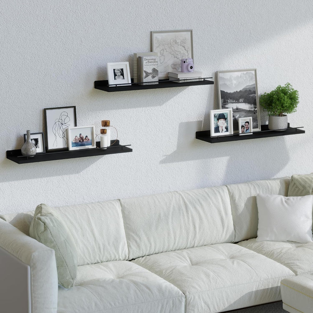 WOPITUES Floating Shelves 24 inch for Wall Decor Set of 3, Black