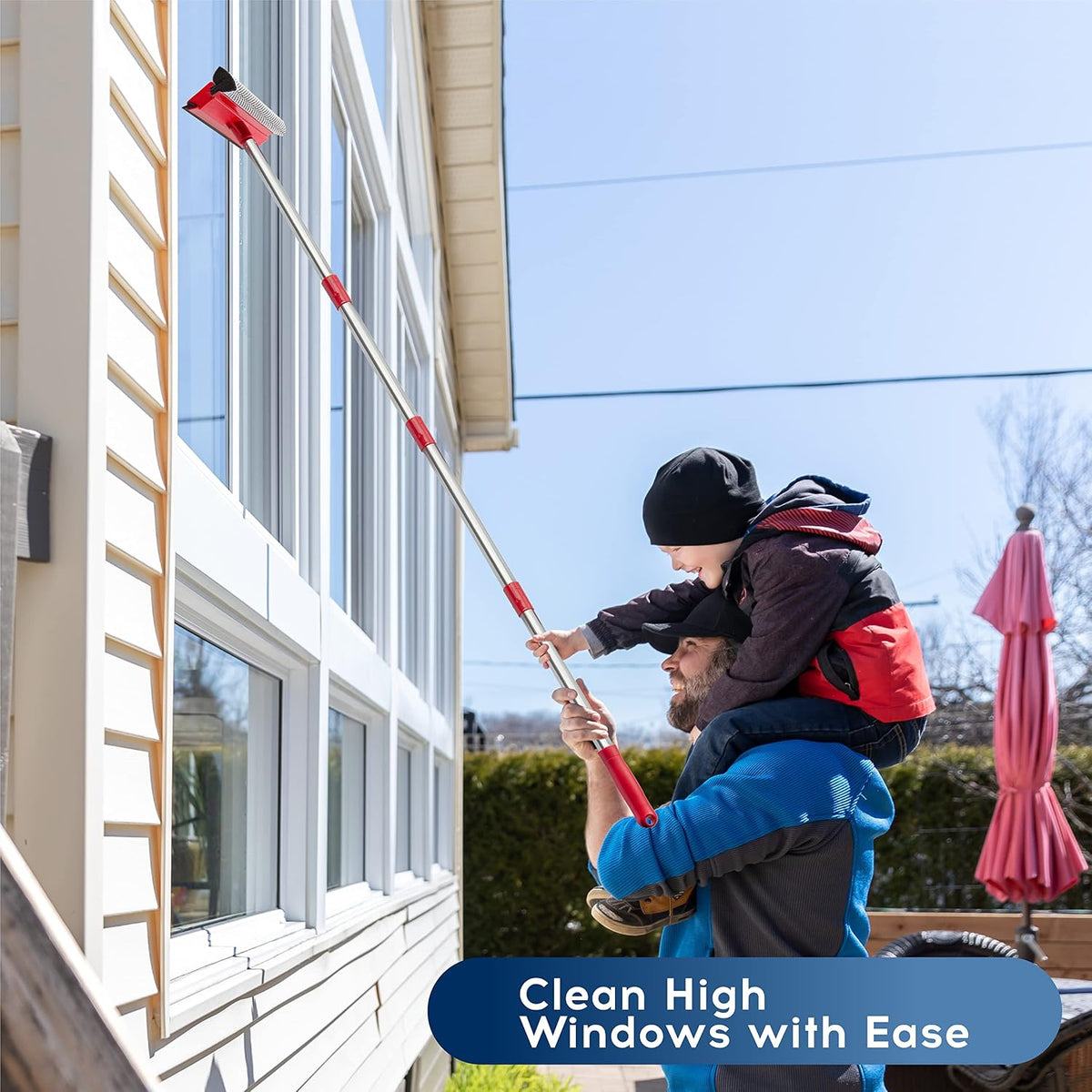 DSV Professional Squeegee for Window Cleaning with Long 55" Extension Handle, Window Cleaning Kit, 2-in-1 Window Squeegee, Car Window Cleaner Tool, Window Cleaner for High Outdoor Windows