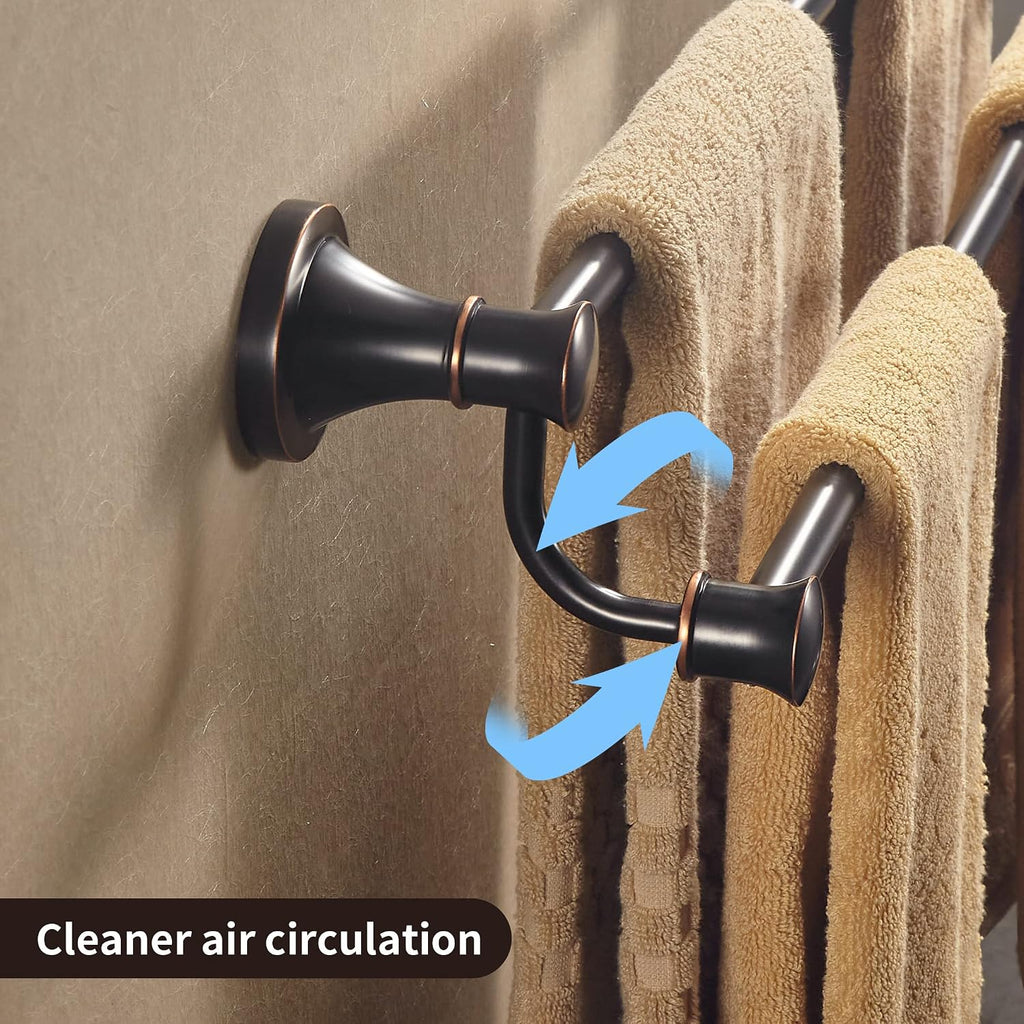 WOLIBEER Bronze Double Towel Bar, Adjustable 14.96 to 26.57 inches Towel Holder Oil Rubbed Farmhouse Towel Rack Rustic Towel Hanger Bathroom Wall Mounted