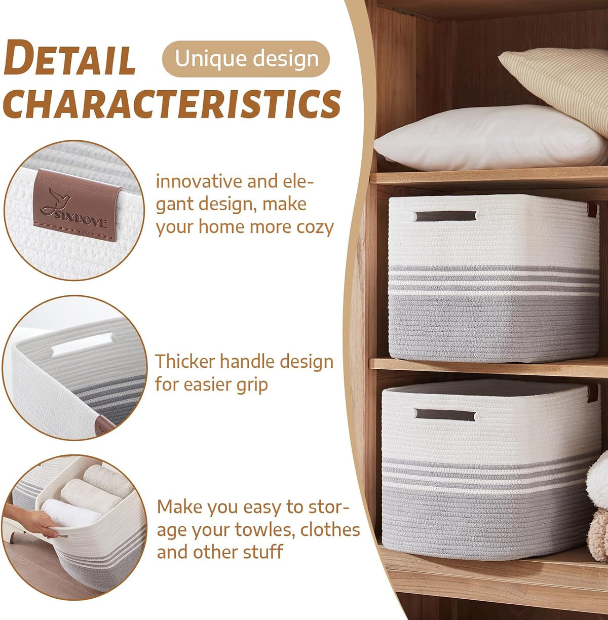 Storage Baskets, 42L*2 Pack Storage Baskets for Organizing, Laundry Basket for Closet, Cotton Rope Blanket Basket for Storage, Toy Storage Basket for Living Room, Laundry Room, Bedroom-Grey