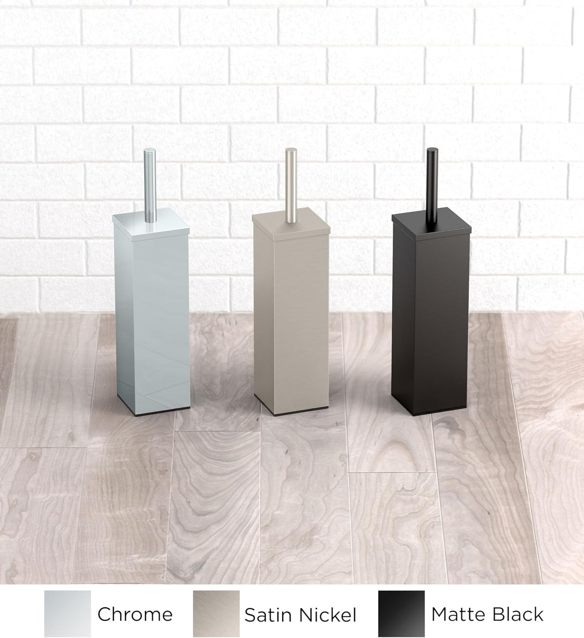 Gatco 1488MX Toilet Brush Holder for Bathroom, Square Freestanding Toilet Bowl Brush Canister with Modern Decorative Design, Matte Black