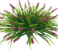 obbsie 36 Bundles Artificial Plants Outdoor, 18.2" UV Resistant Faux Monkey Grass Greenery Stems No Fade Faux Plastic Flowers Shrubs for Home Weddings Garden Porch Front Patio Office Decor - Rose Red