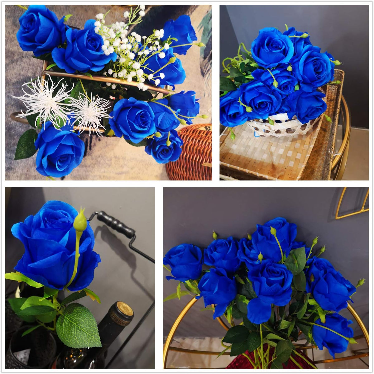 AnotherGifts 10pcs Artificial Silk Flowers Fake Rose Flower Long Stems Bouquet for Arrangement Wedding Centerpiece Party Home Kitchen Decor (Royal Blue)