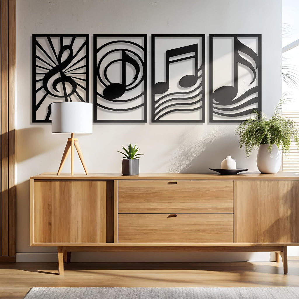 GALLERY GRACE 4-Pc Music Notes Metal Wall Art, Black Wall Decor Set