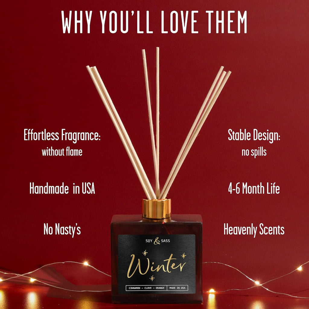 Winter Diffuser, Christmas Diffuser - w/Cinnamon, Clove & Orange I Infused w/Essential Oils I3.75 OZ Oil I Christmas Décor I Long-Lasting Scent Lasts 4-6 Month's I Made in The USA