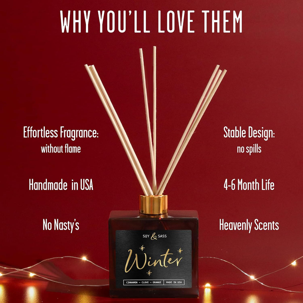 Winter Diffuser, Christmas Diffuser - w/Cinnamon, Clove & Orange I Infused w/Essential Oils I3.75 OZ Oil I Christmas Décor I Long-Lasting Scent Lasts 4-6 Month's I Made in The USA