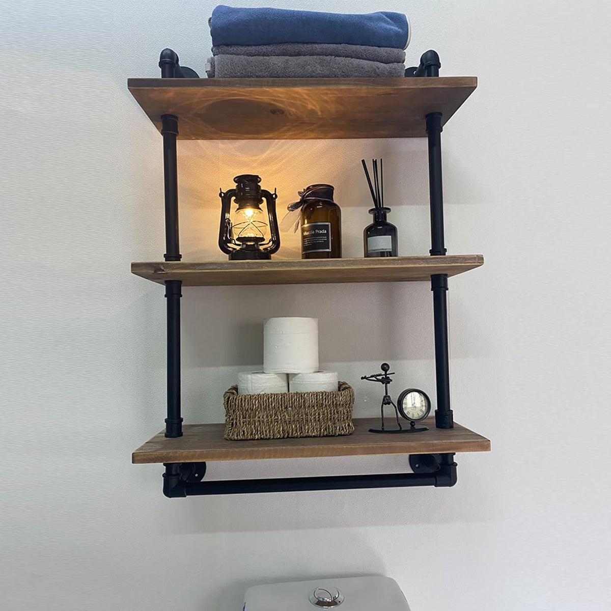 ROGMARS Industrial Pipe Shelving Bathroom Shelves with Towel bar