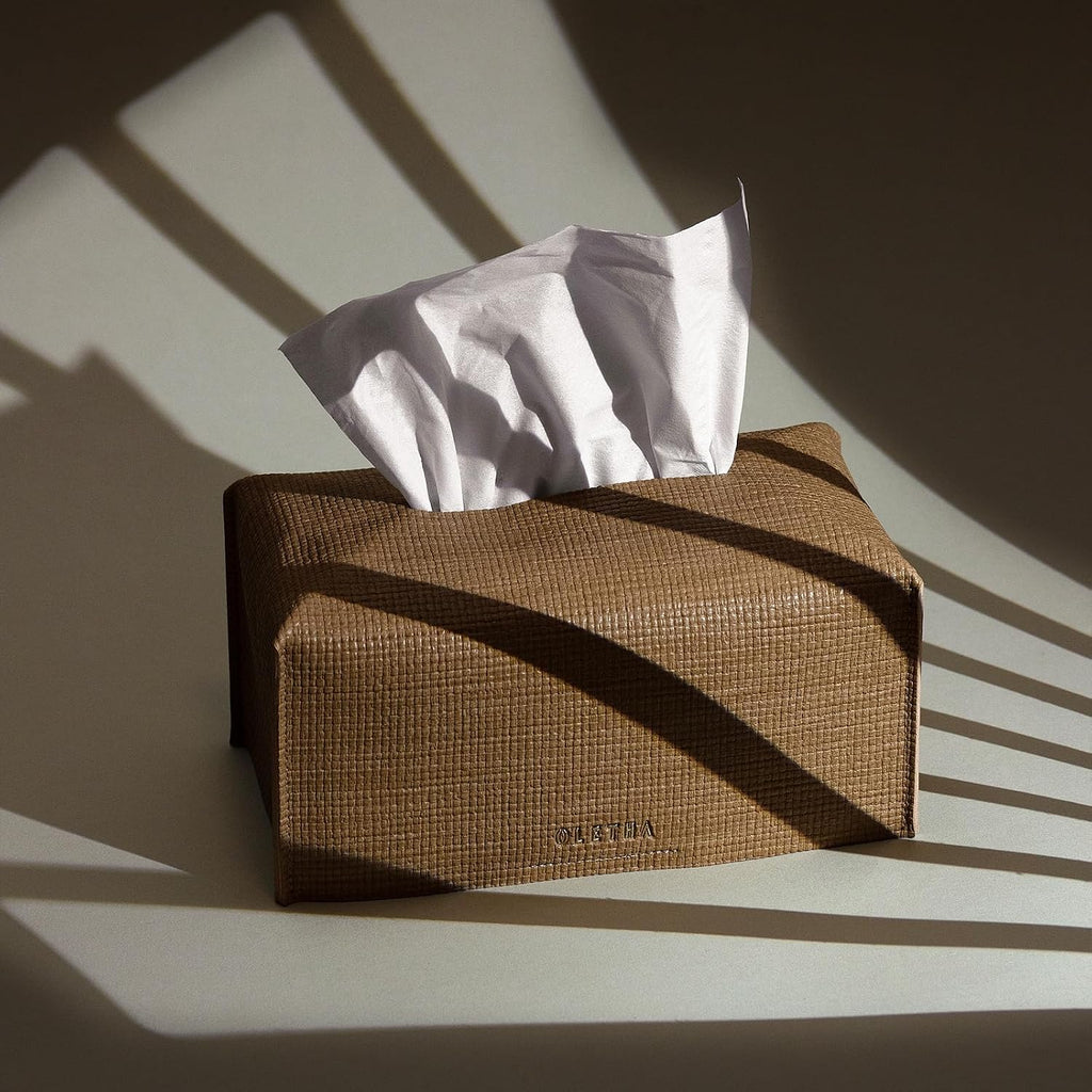 OLETHA Rectangle Tissue Box Cover, Raffia Embossing, Wheat, Large Size