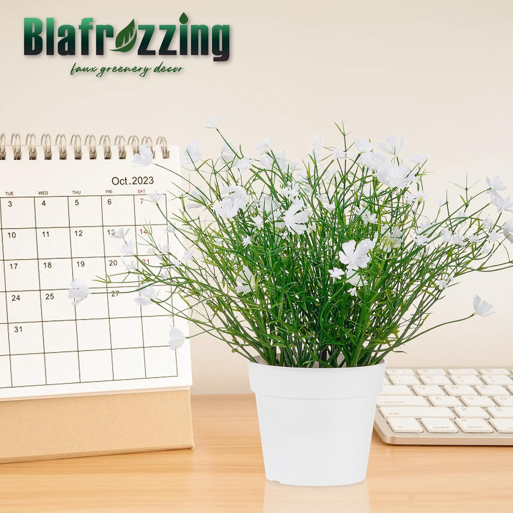 Artificial Babys Breath Potted Fake Plants with Flowers Faux Plants Indoor for Home Office Bookshelf Table Room Decor (White)