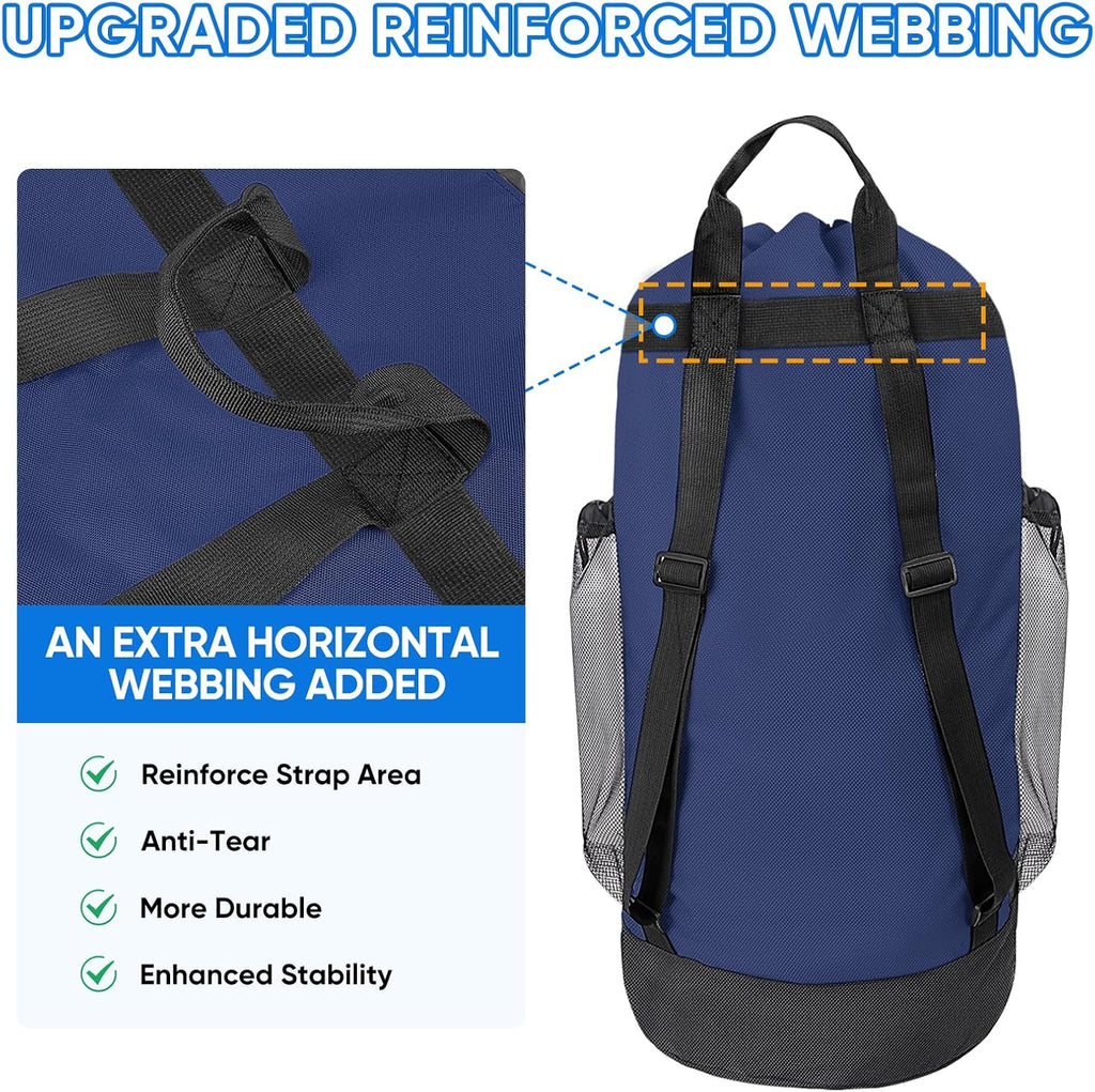 BALEINE 120L Laundry Bag Backpack, 900D Oxford Fabric Large Travel Laundry Bags with Shoulder Straps and 2 Mesh Pockets for College Dorm, Apartment, Laundromat (Navy, 120L)