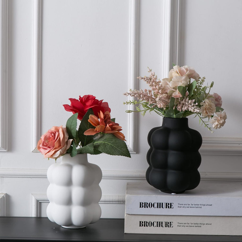 Mowtanco White Ceramic Vase, Modern Small Vase for Centerpiece 6.7" Tall