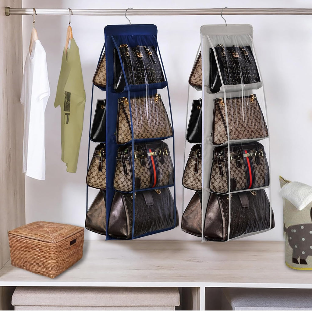 Lirex Handbag Hanging Purse Organizer for Closet, 8 Pocket Handbag Storage Organizer Hanger Oxford Cloth Closet Organizer for Family Closet Bedroom, Foldable and Universal Fit, Navy Blue