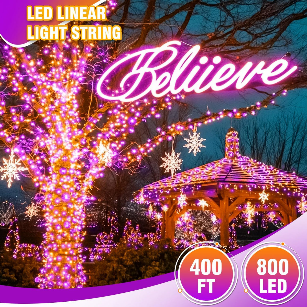 400FT Purple Orange LED Fairy Lights, String Lights with Remote, 8 Lighting Modes, Waterproof Light Strand for Halloween, Fall Decor, Porch, Window, Haunted House, Party, Indoor Outdoor Display