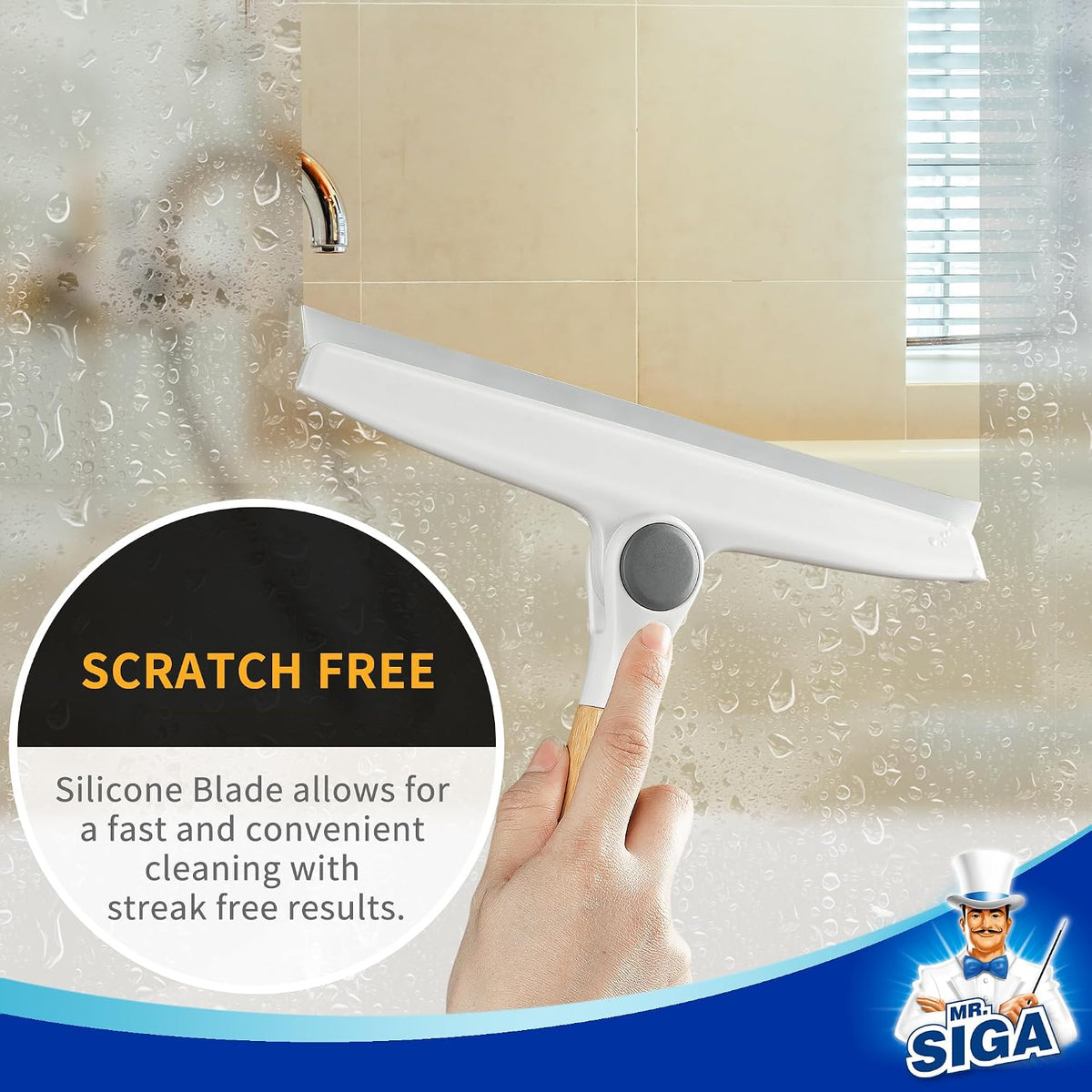MR.SIGA Silicone Squeegee for Shower Door, Mirror, Glass, 10 inch, White