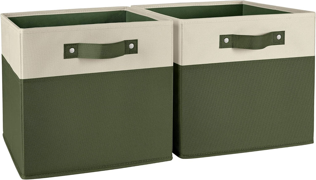 RiverRidge Two-Tone Folding Storage Bins - 2-pack of 10in Tall Olive Cubes