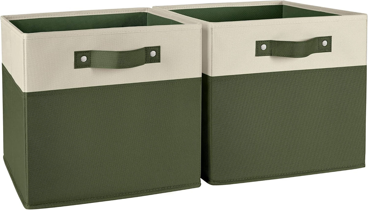 RiverRidge Two-Tone Folding Storage Bins - 2-pack of 10in Tall Olive Cubes