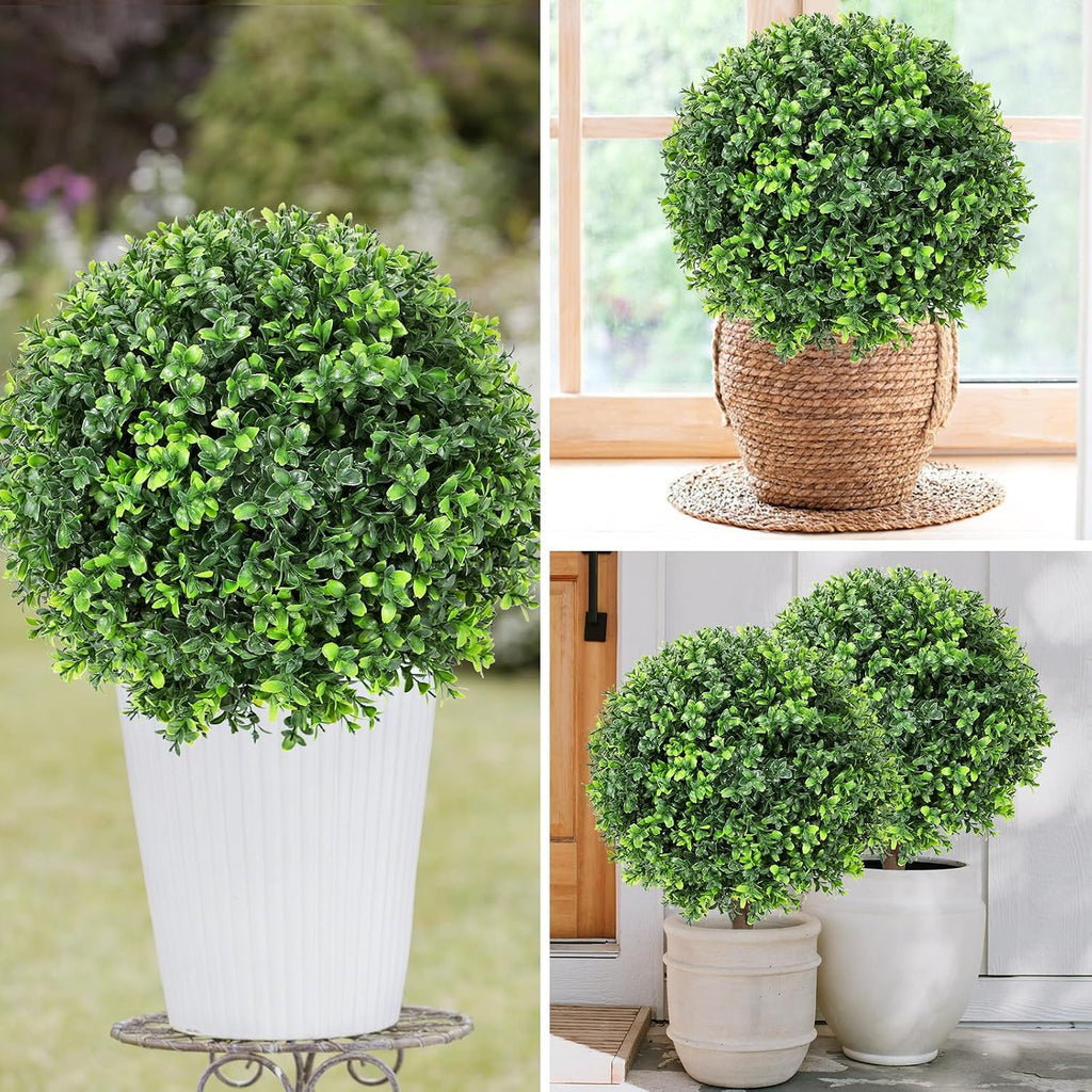 Set of 2 Artificial Boxwood Topiary Ball Tree,24" with Ground Spike