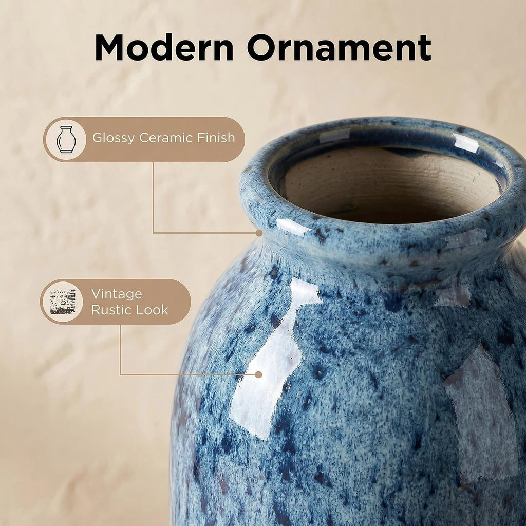 Blue Ceramic Vase Sets, Modern Farmhouse Country Flower Vases Home Decor