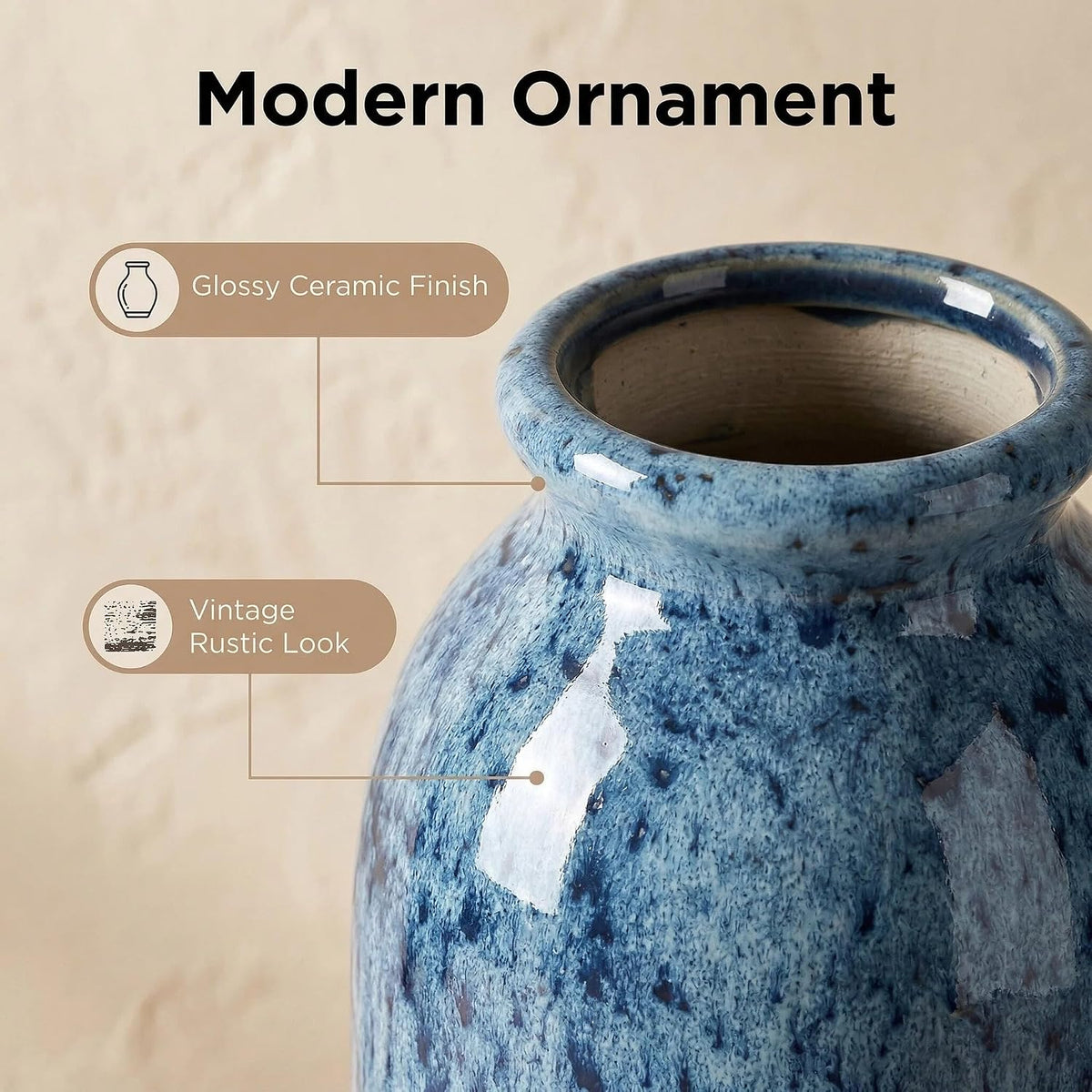Blue Ceramic Vase Sets, Modern Farmhouse Country Flower Vases Home Decor