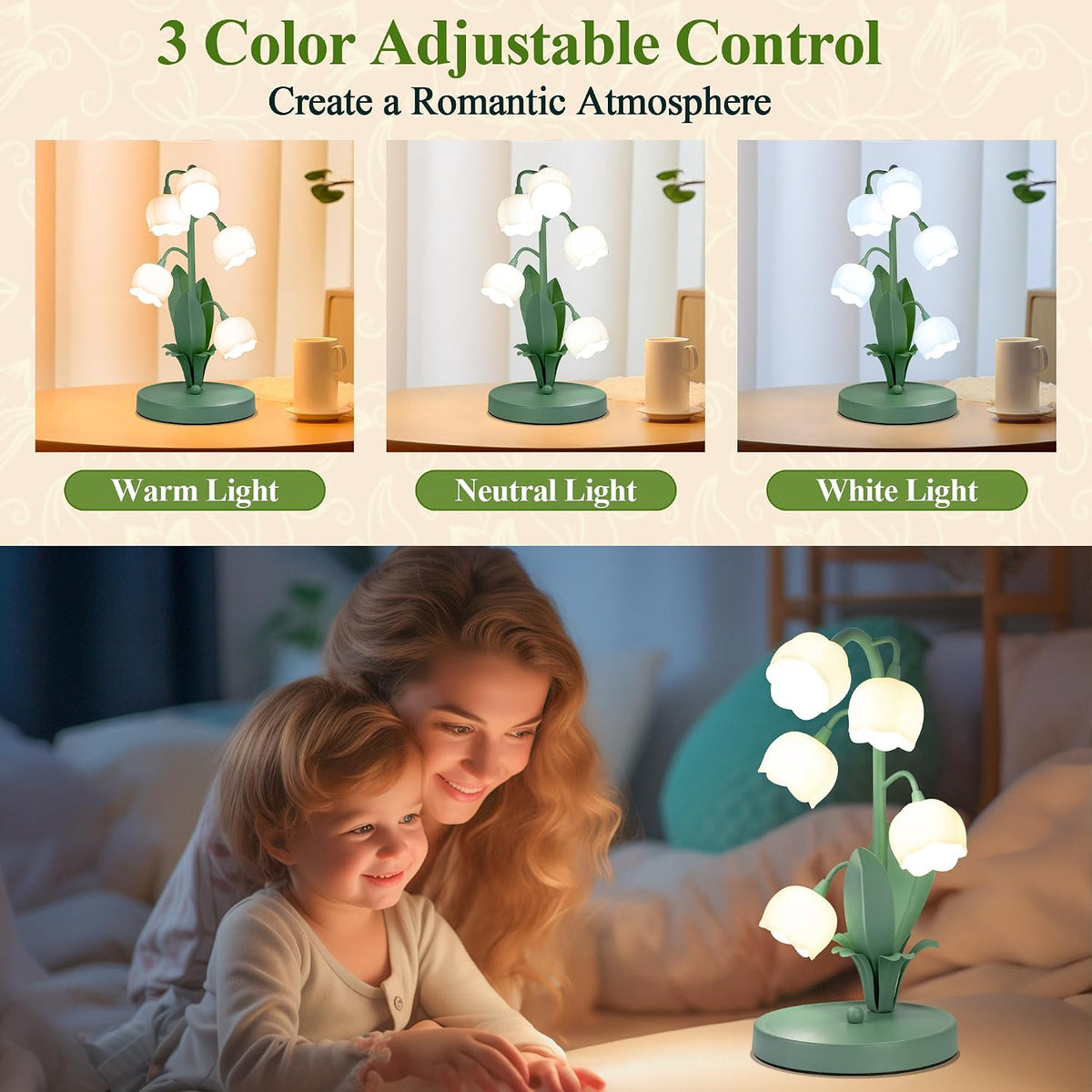WERFOP Vintage Lily of the Valley Lamp Flower Table Lamp