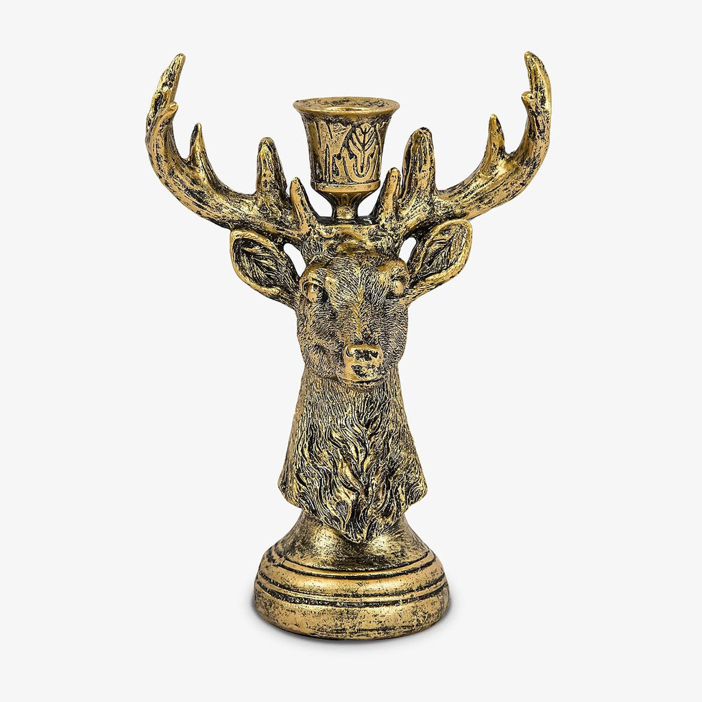 Luminara - Taper Candle Holder Compatible with Luminara Flickering Moving Flame Battery Operated Taper Candles Décor & Gift - Brass Reindeer Classic Stag (5.5" x 8")