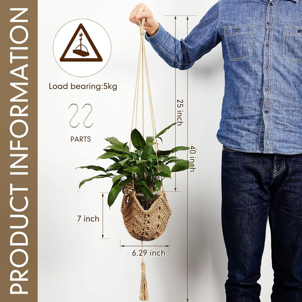 Shappy 1 Pack Boho Macrame Plant Hanger, Large Hanging Planter Plant Holder Pot Hanger Hanging Basket Wall Planters, Plants Lover Gift for Indoor Garden (Classic,Brown)