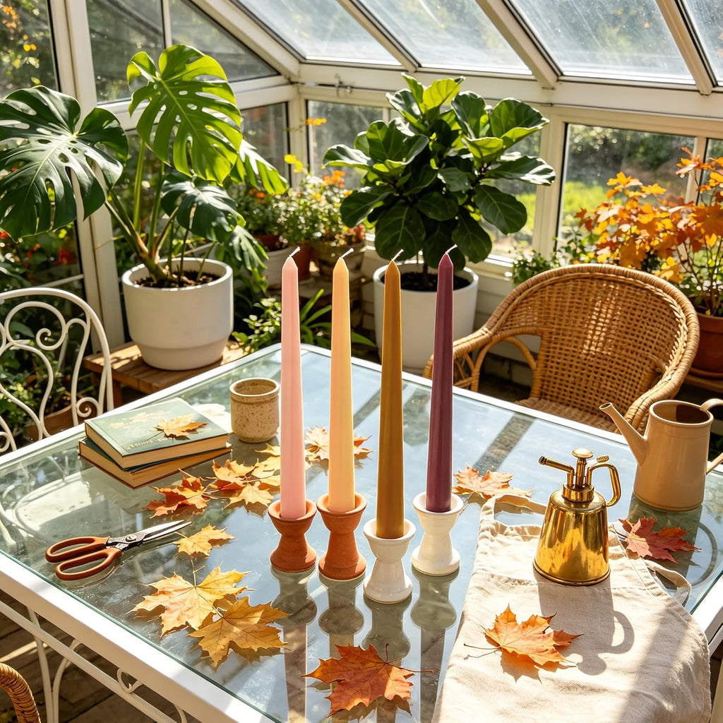 10 Inch Taper Candles, 8 Pack Earth Colors Candlesticks, Unscented Driples 6-8 Hours Burn Candles for Thanksgiving and Fall Decor